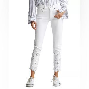 POLO RALPH LAUREN SIZE 29 Tompkins Eyelet Skinny Jeans in White ankle pants jean